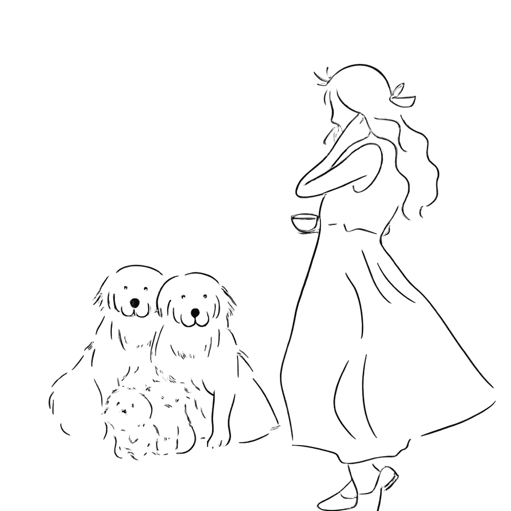 女性と犬のイラスト